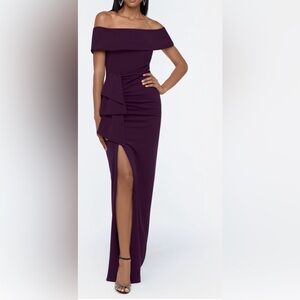 Xscape Evenings Ruched off the Shoulder Crepe Gown